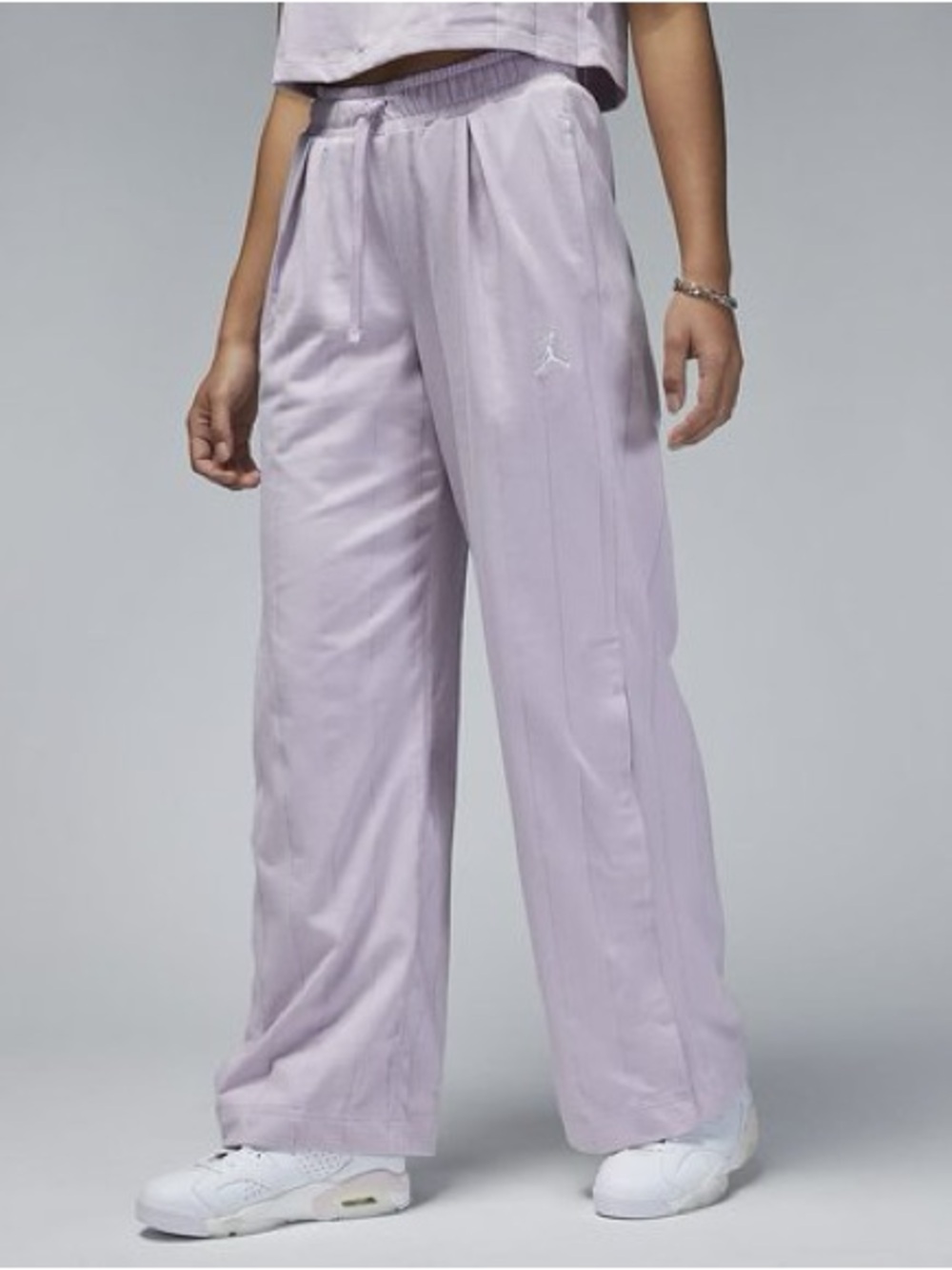 Jordan women's Flight Knit track pants in iced lilac wide leg snapped‎ buttons